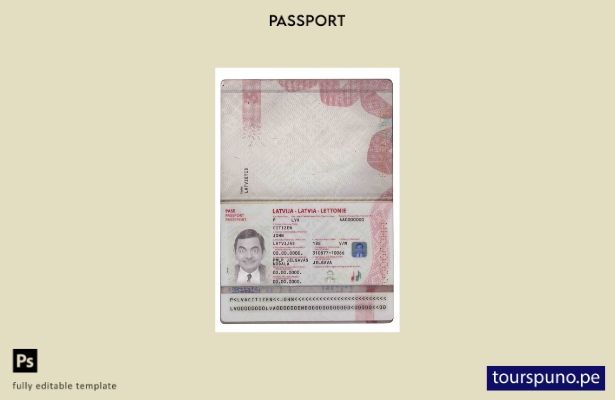 Listo para imprimir la plantilla de pasaporte de Letonia (presente)